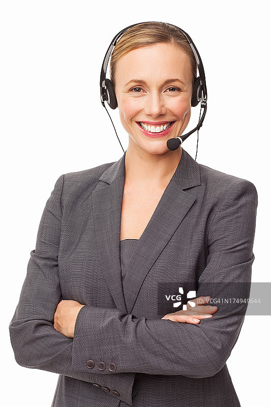商务女性戴耳机-孤立图片素材