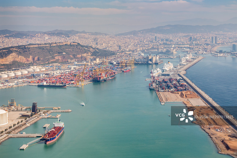 巴塞罗那港口鸟瞰图图片素材