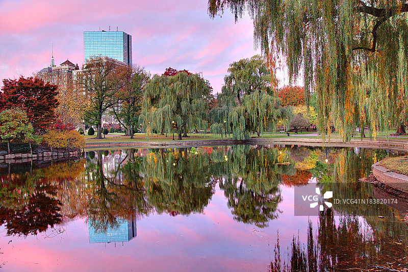 波士顿小池塘倒影图片素材