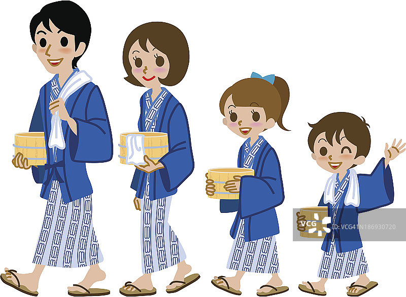 日本家庭，穿着温泉浴衣图片素材