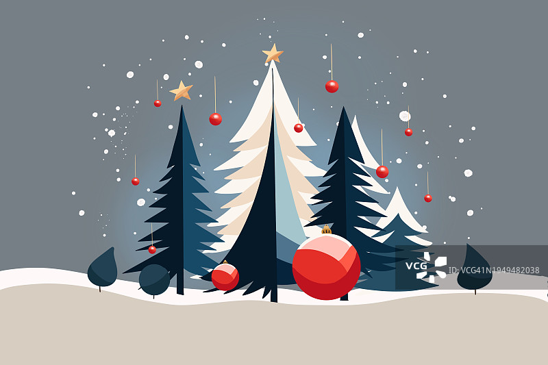 风格化的圣诞树冬季场景图片素材