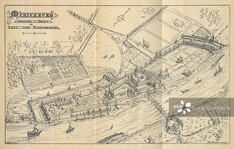 大师时期马尔堡和城镇的地图图片素材