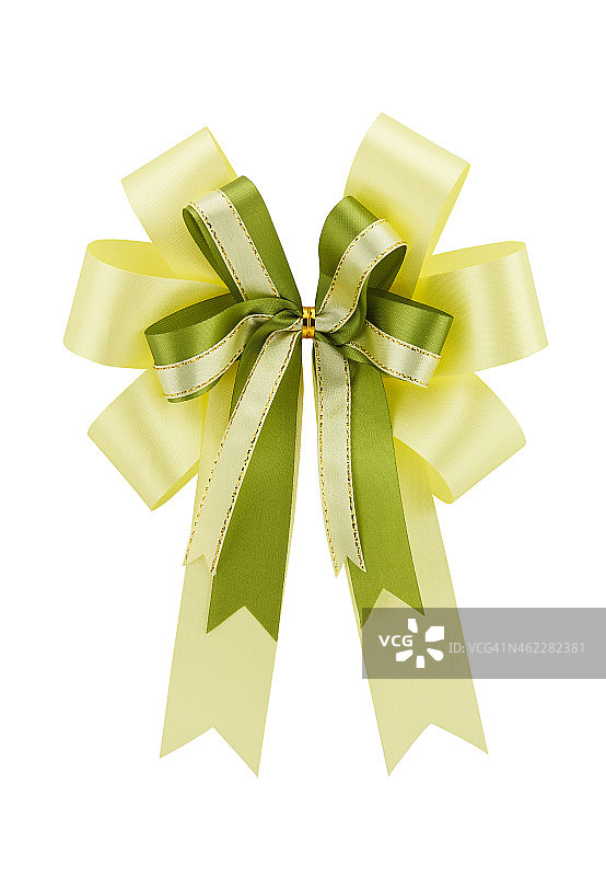 黄色丝带礼物弓孤立在白色背景图片素材