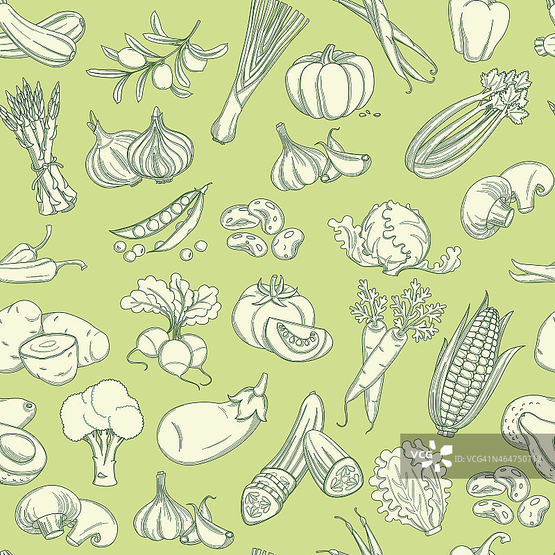 手绘蔬菜图案(平纹，细线)图片素材