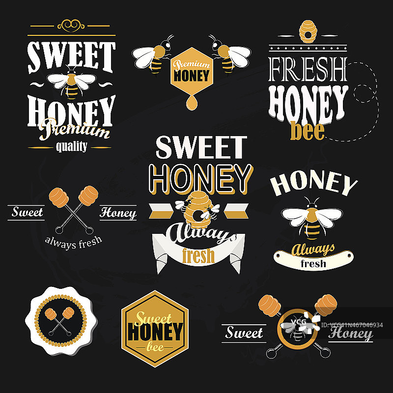 蜂蜜标识，徽章和标签向量集图片素材