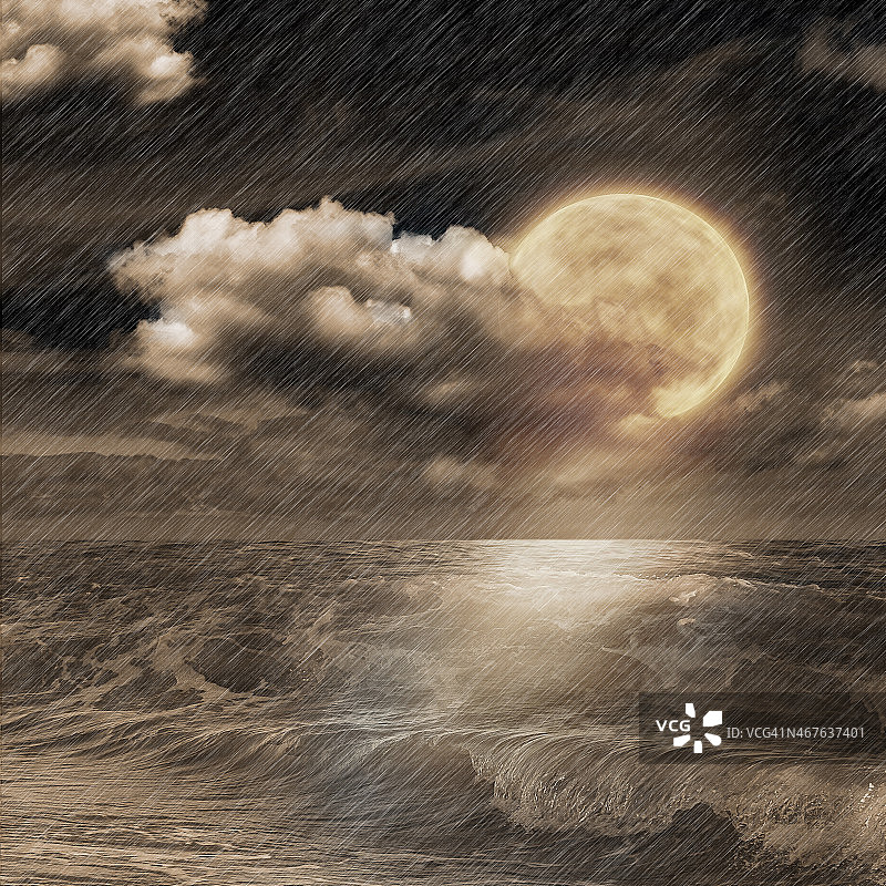 月亮倒映在水波般的水面上图片素材