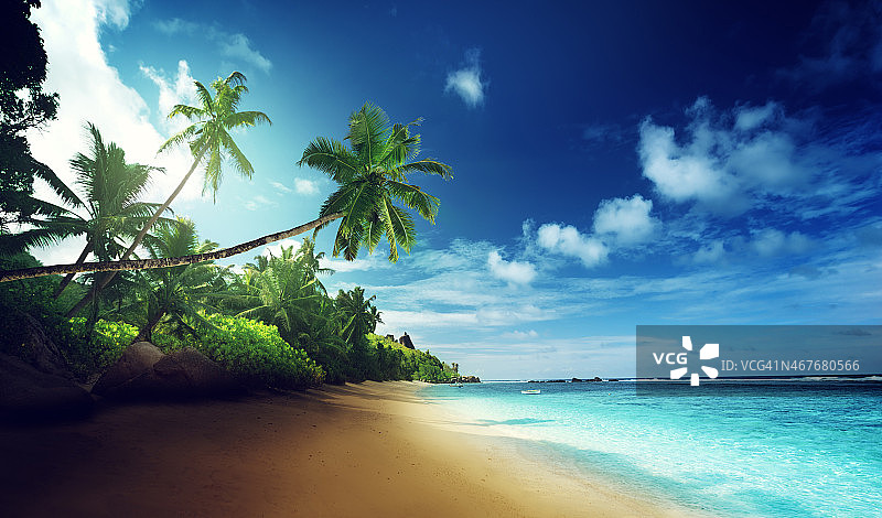 塞舌尔马埃岛日落时分的海滩图片素材