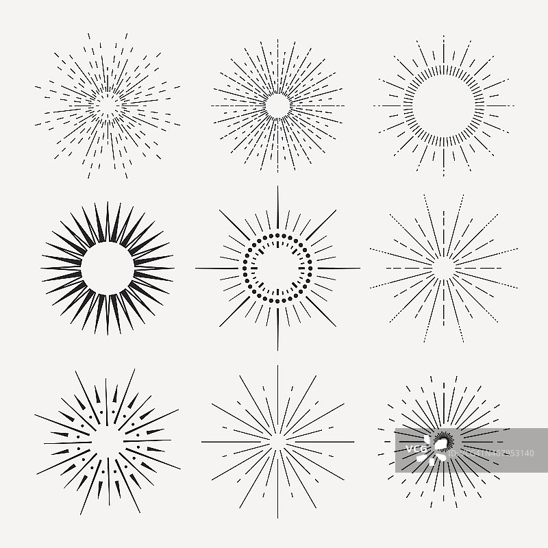 9 .几何形状的装饰艺术复古sunburst系列图片素材