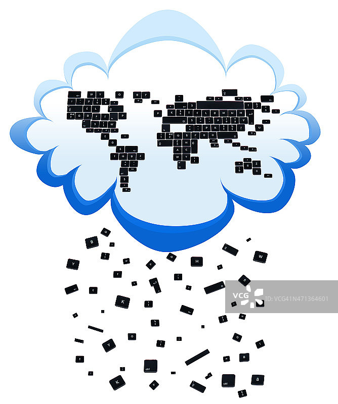云计算概念，世界图谱键盘，下雨键图片素材