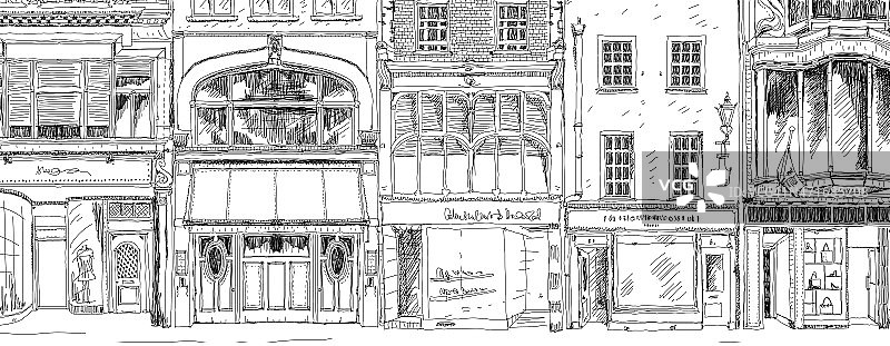 伦敦邦德街的古英国城镇住宅。素描集合图片素材