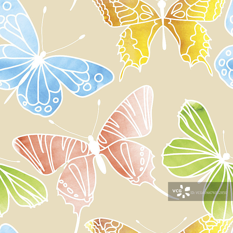 矢量无缝水彩蝴蝶图案图片素材