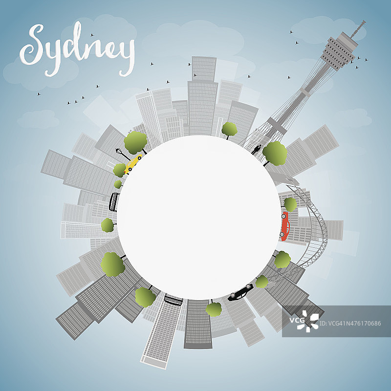悉尼的天际线有蓝天，摩天大楼和复制空间图片素材