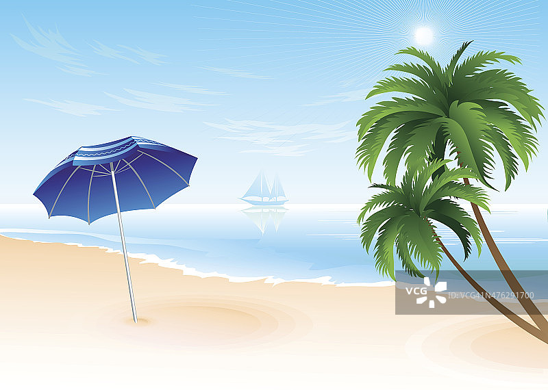 夏日沙滩上有棕榈树图片素材