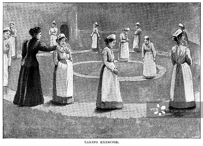 维多利亚时期的女囚犯在锻炼身体图片素材