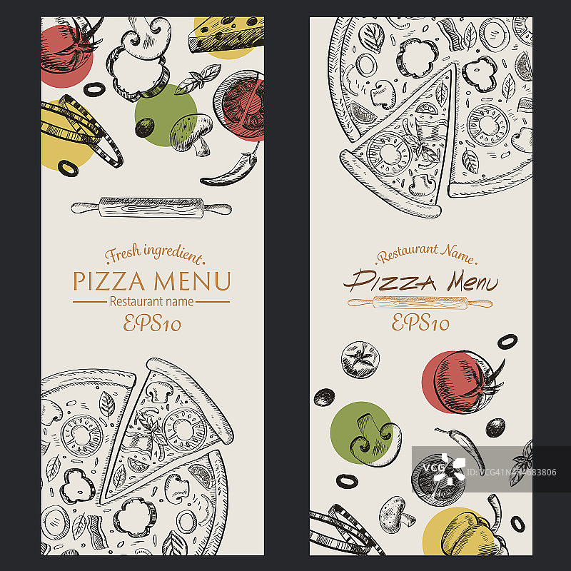 披萨食物菜单和咖啡馆小册子。图模板。图片素材