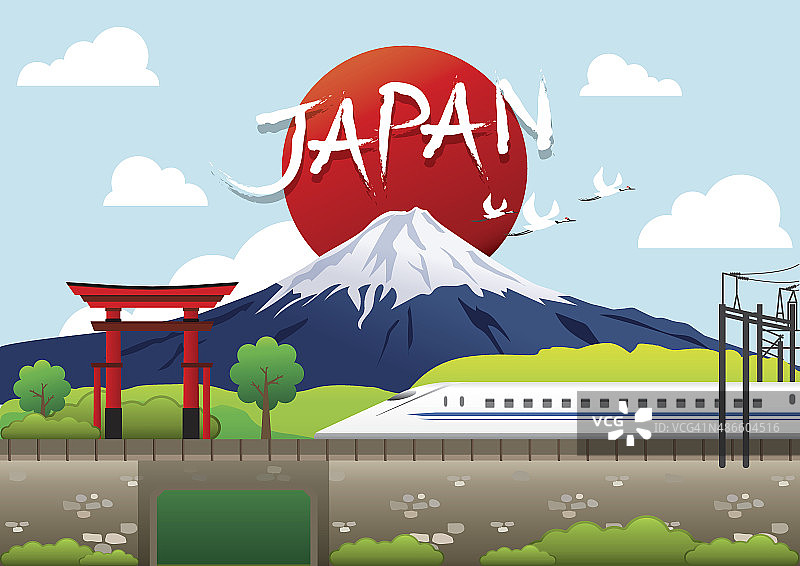 日本富士旅游目的地概念，旅游设计模板收藏图片素材