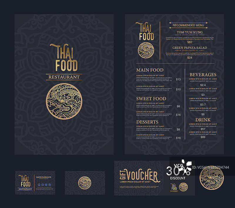 矢量泰国菜餐厅菜单模板。图片素材