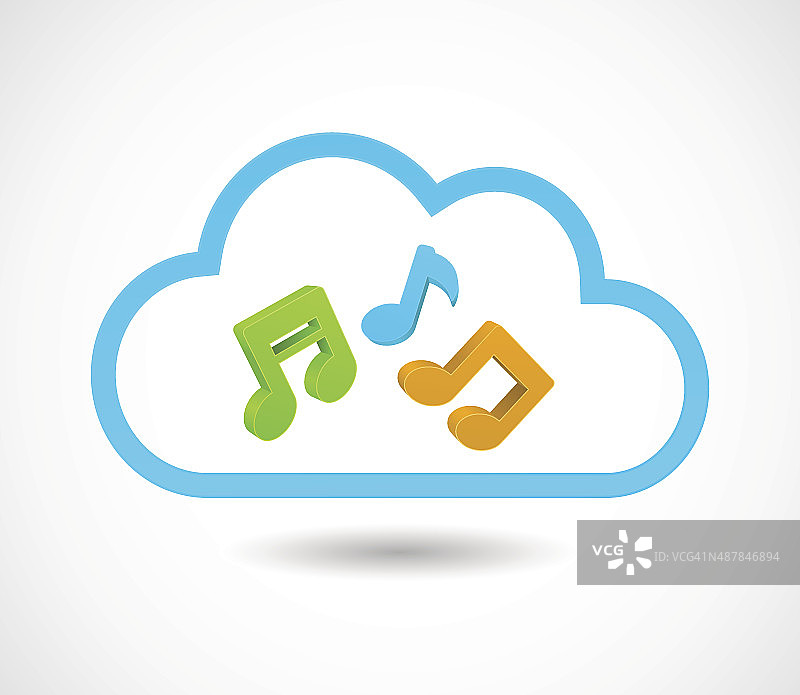 音乐笔记图标3d在云框架图片素材