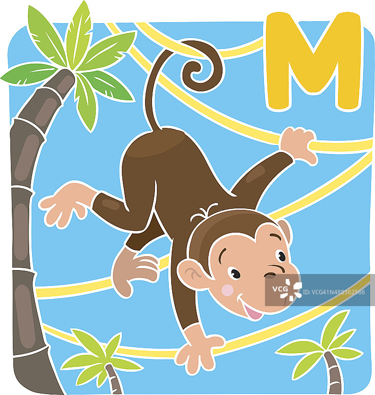 小猴子在lians上。字母M图片素材