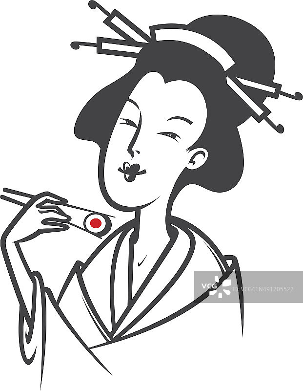 日本女子吃寿司图片素材