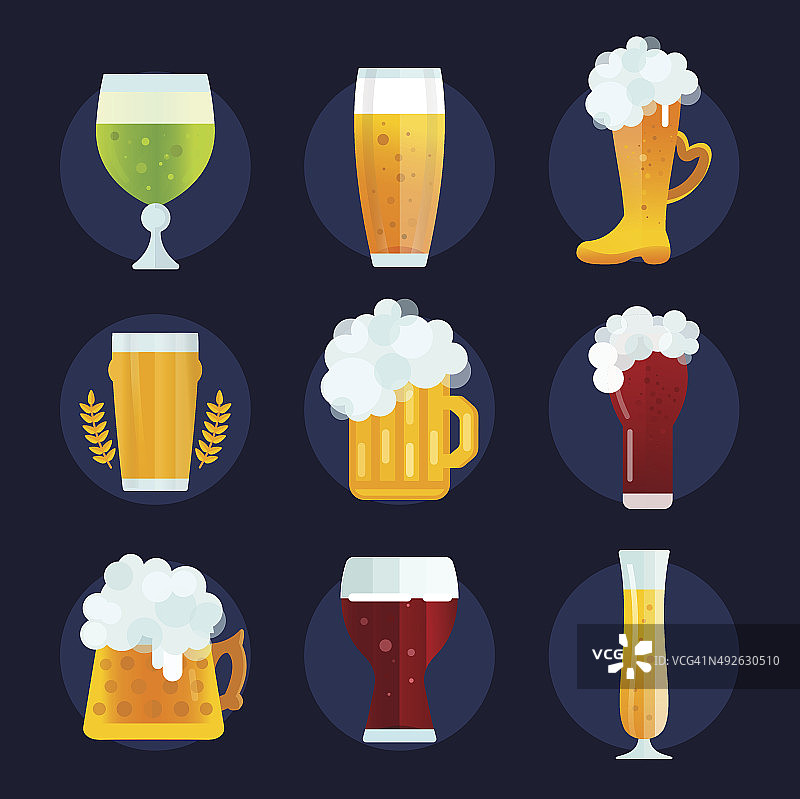 啤酒瓶符号向量图标集图片素材