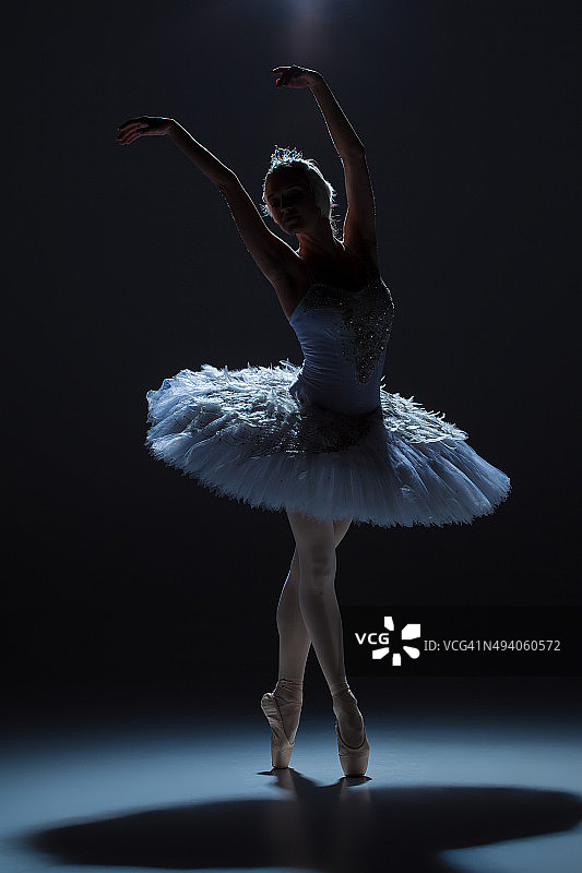 芭蕾舞女演员的肖像在芭蕾舞tatu在黑暗的背景图片素材