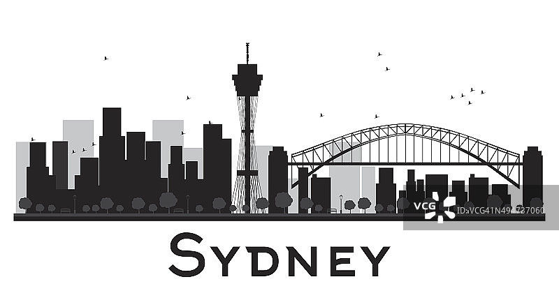 悉尼的天际线是黑白的剪影图片素材