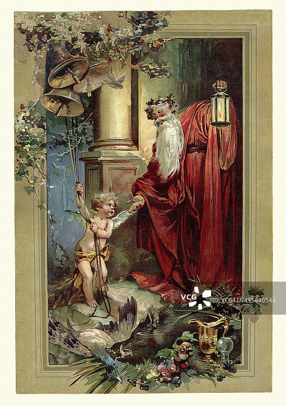 维多利亚时代的圣诞老人和丘比特图片素材