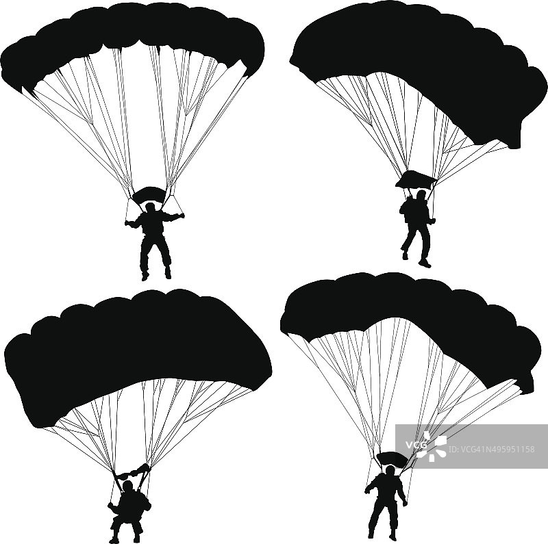 设置跳伞者，剪影降落伞矢量插图图片素材