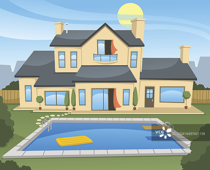 带游泳池的家庭住宅图片素材