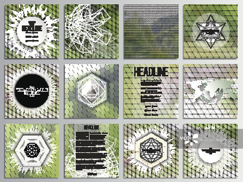一套12张创意卡片，方形宣传册模板设计。自然图片素材