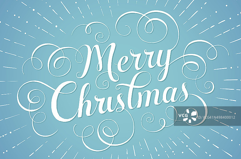 白色字母圣诞快乐贺卡在蓝色的背景图片素材