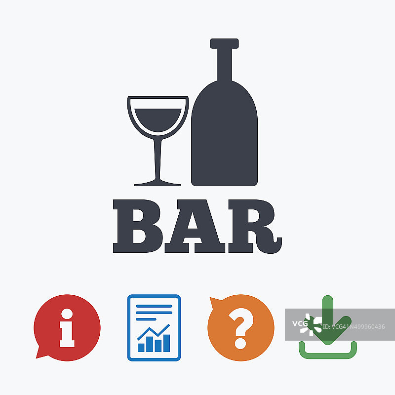 酒吧或酒吧标志图标。酒瓶和酒杯图片素材