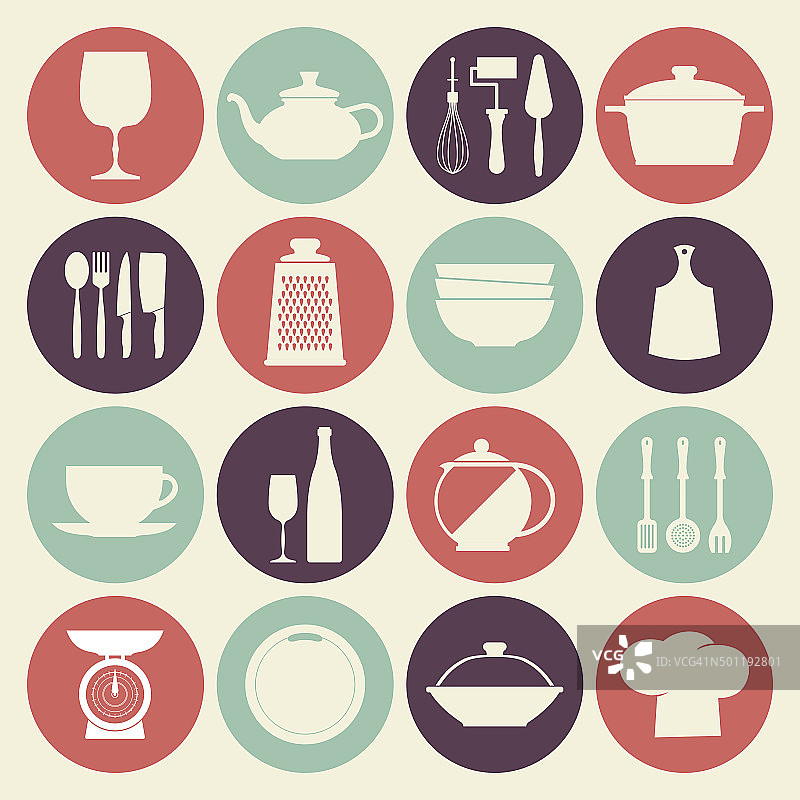 矢量烹饪和厨房菜图标图片素材