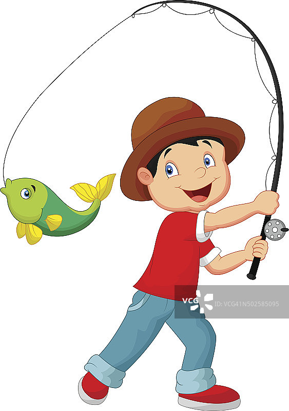 卡通男孩钓鱼图片素材