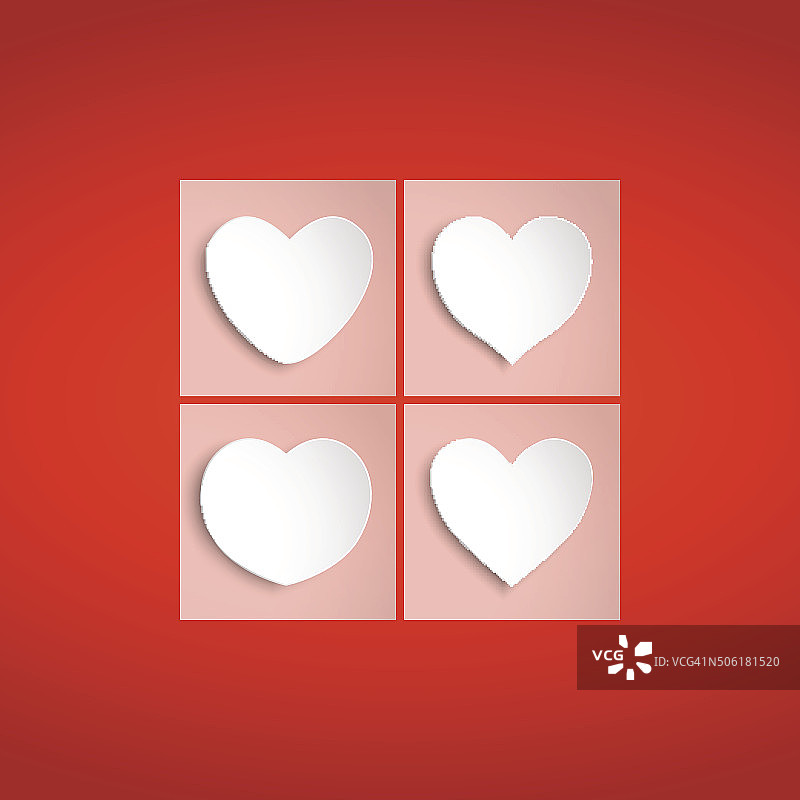 白色的心形纸，红色的背景，矢量的情人节贺卡图片素材