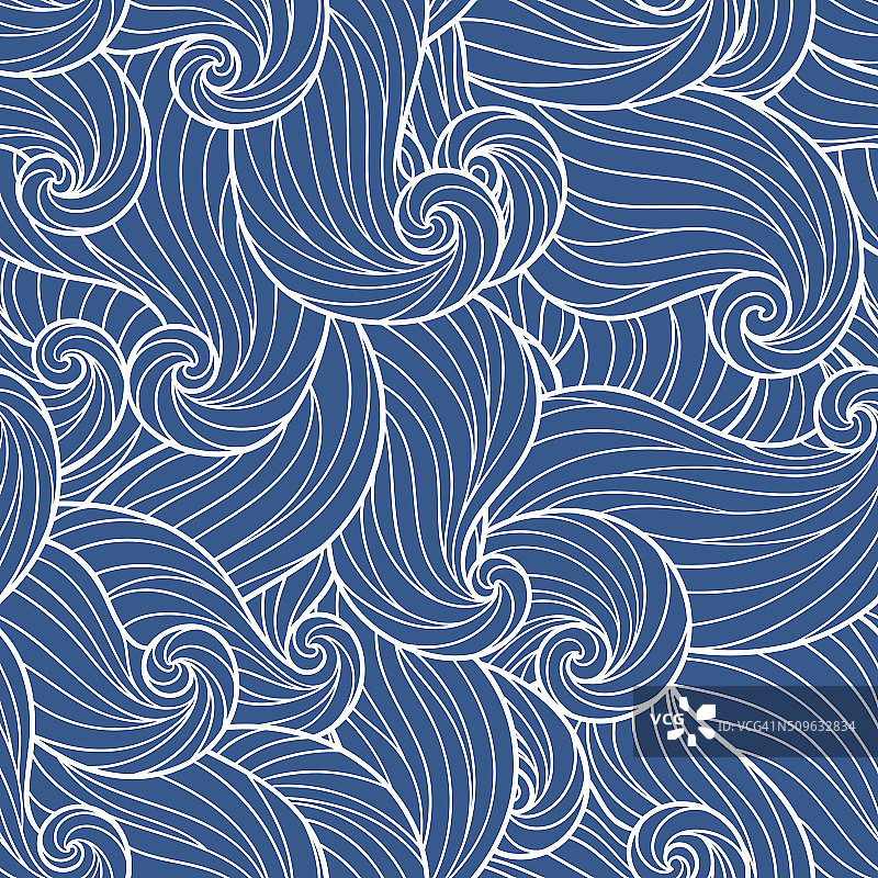 无缝抽象手绘波浪图案，波浪背景。图片素材