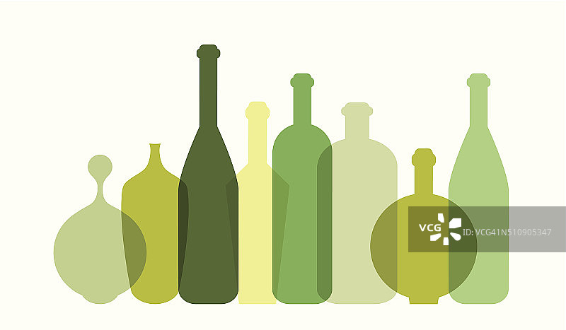 绿色酒瓶插图。向量。图片素材