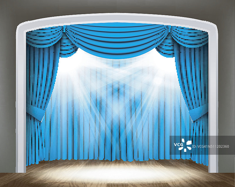 木地板上的古典剧场蓝色聚光灯幕图片素材