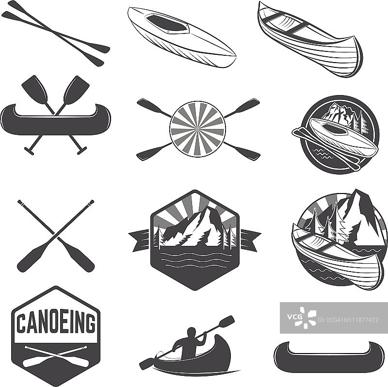 皮划艇标签和设计元素图片素材