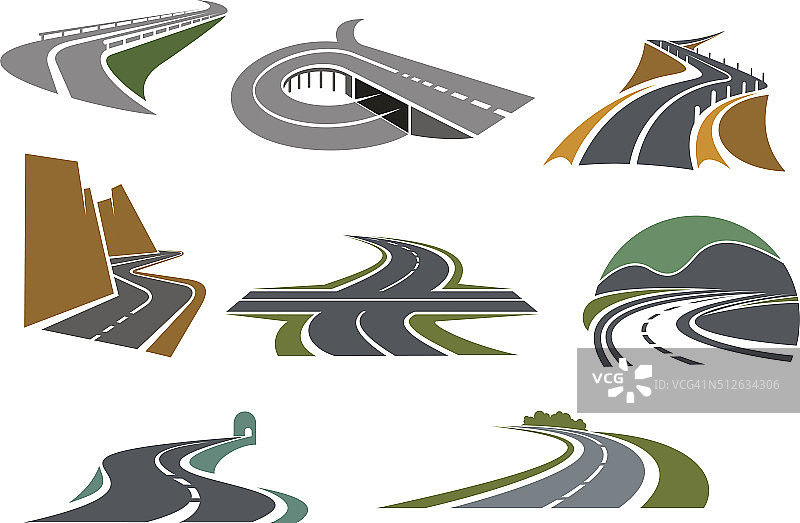 用于交通运输设计的公路和道路图标图片素材