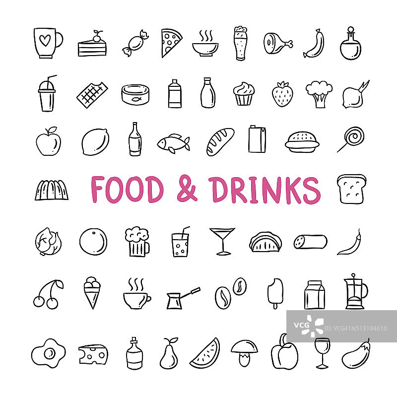 食物和饮料手绘矢量图标图片素材