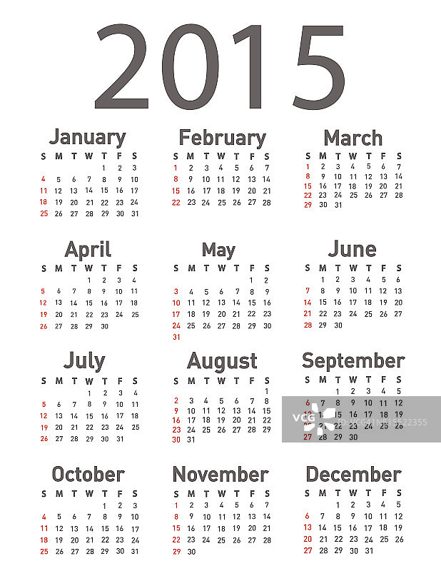 简单的2015年日历图片素材