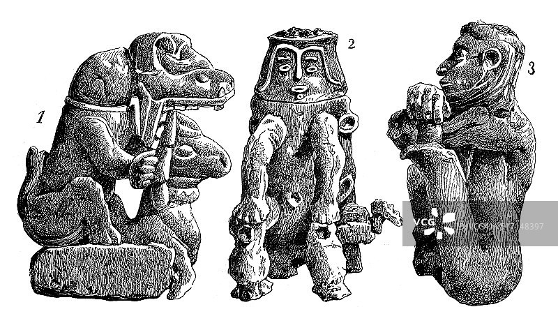 南美神像的古董插图图片素材