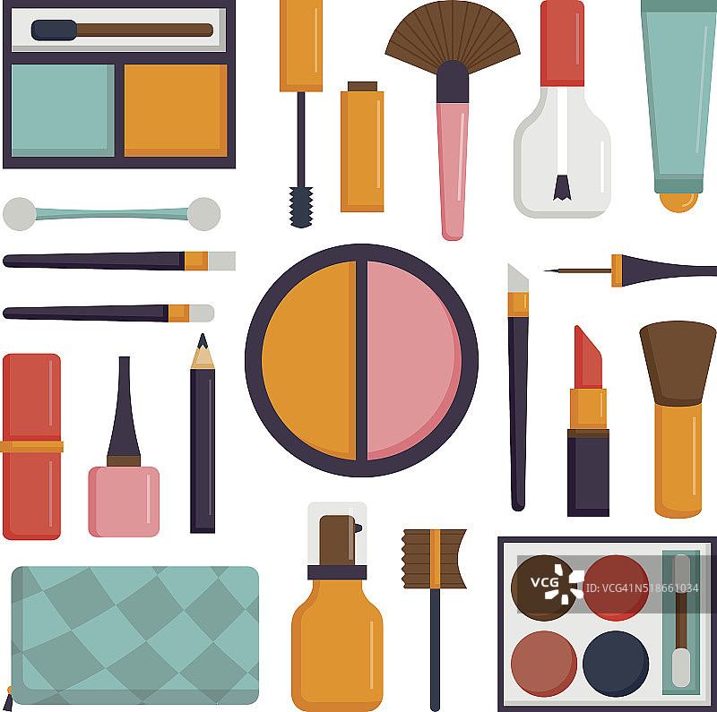 矢量组化妆笔刷和美容时尚化妆品图标图片素材