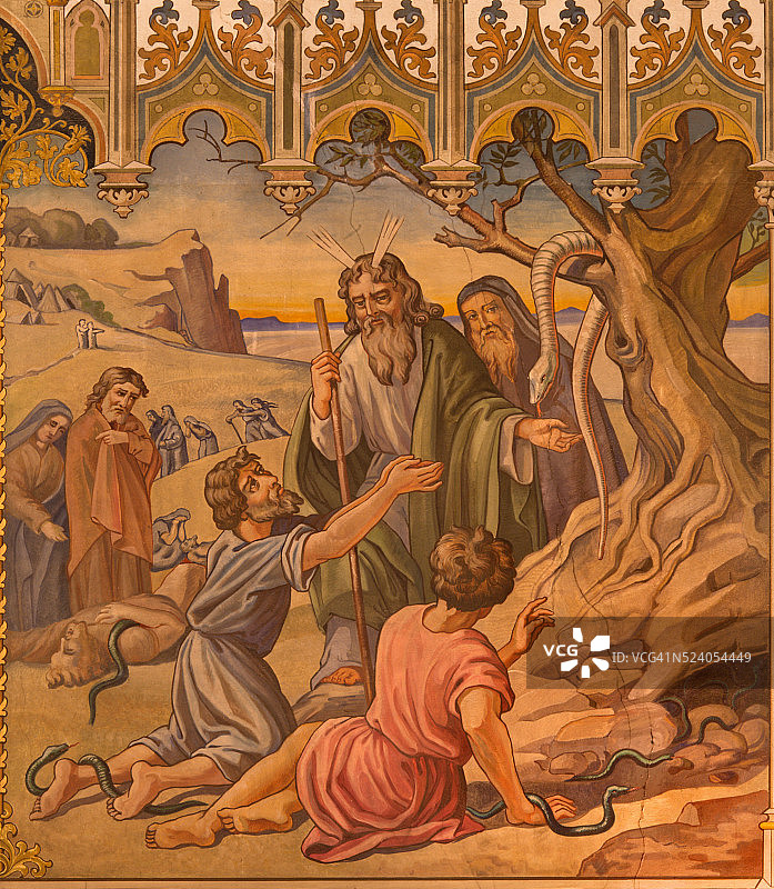 特纳瓦-新哥特式壁画为摩西制作了一条青铜蛇图片素材
