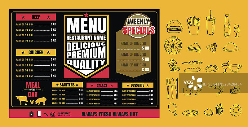 餐厅快餐菜单上的黑板矢量格式eps10图片素材