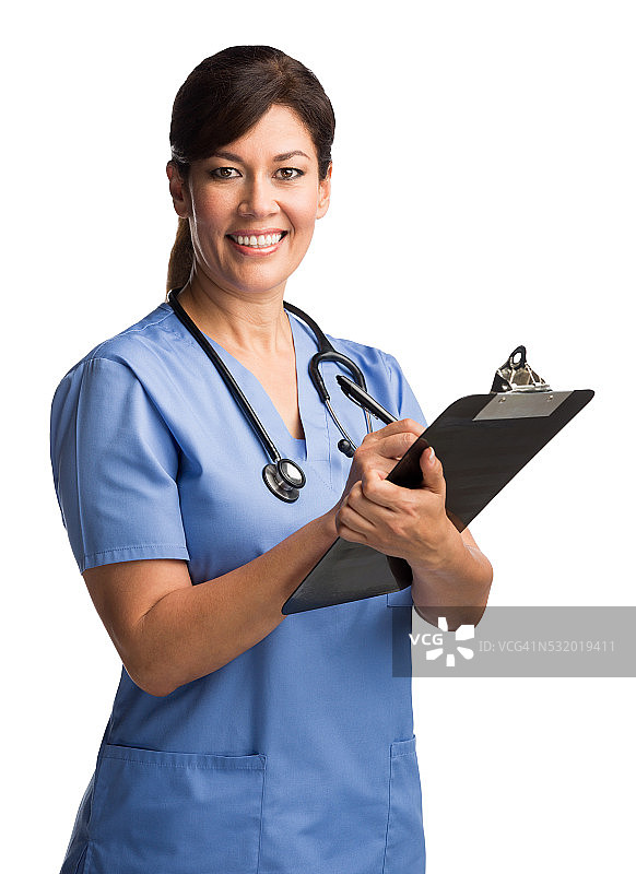 女护士在写字板上写字图片素材