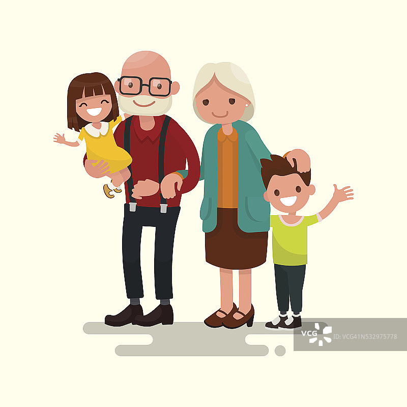 祖父母和他们的孙子孙女。矢量图图片素材