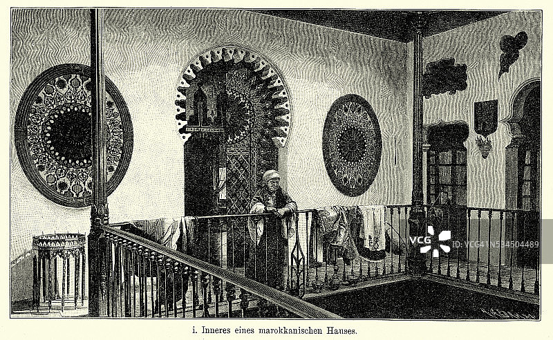19世纪的摩洛哥——一个摩洛哥房子的内部图片素材